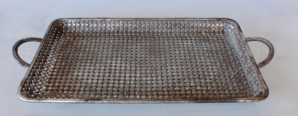 Set of 3 Silver Lattice Metal Trays